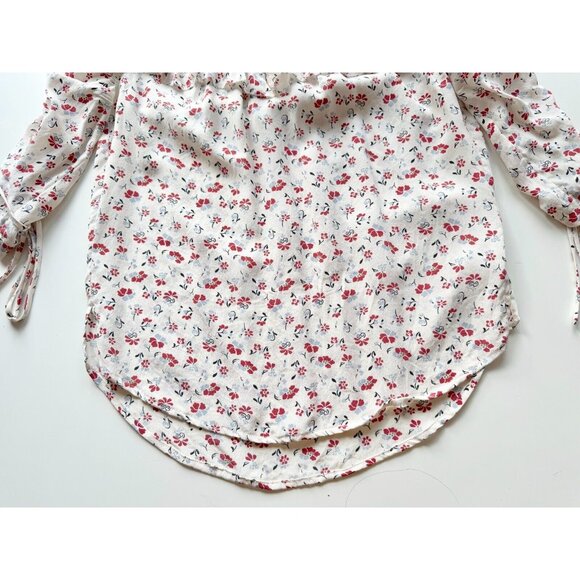 VERONICA BEARD Howell Red Floral Silk Ruffled Yoke Ruched Sleeve Blouse, Size 2 - Picture 12 of 16